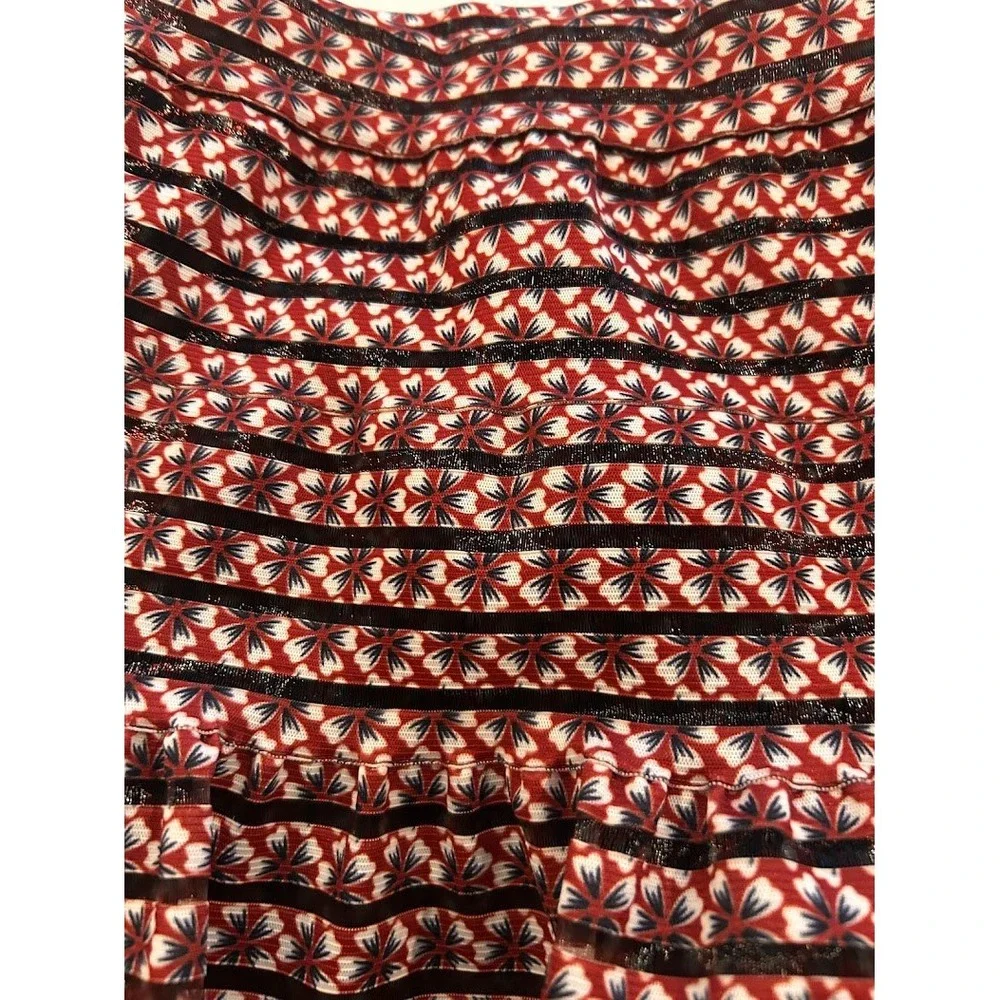 Maje‎ Jezabel Red Floral Striped Tiered Ruffle Mini Skirt Size 34 US XS